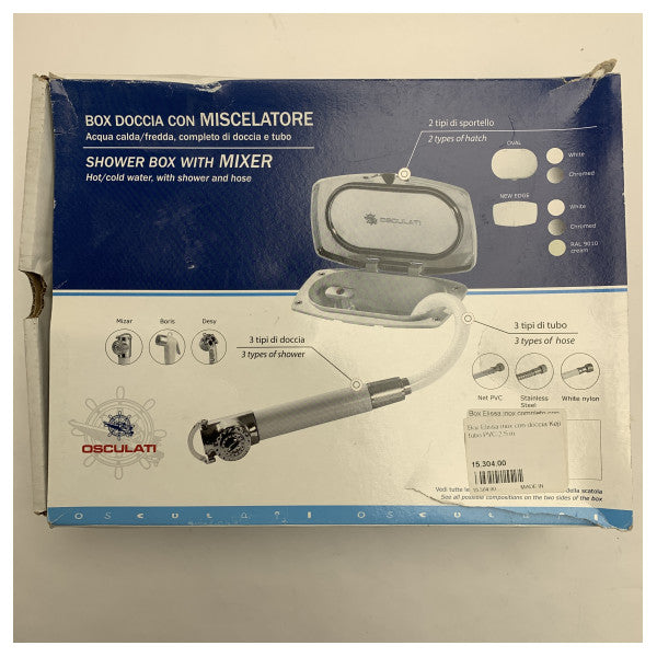 Osculati Marine Boîte de douche en acier inoxydable avec mitigeur et tuyau en PVC de 2,5 m pour bateaux et yachts