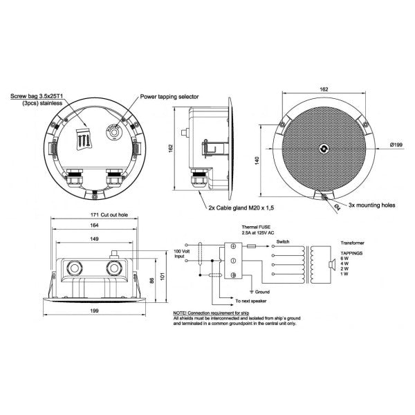 Zenitel CL-200T White Ceiling Loudspeaker Steel Fireedome