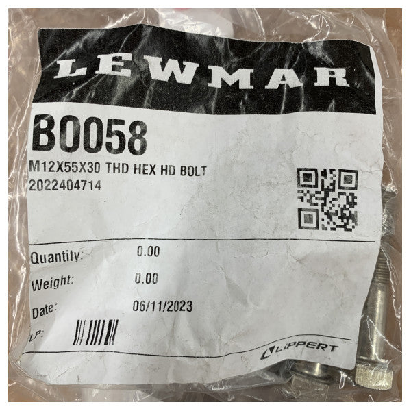 Lewmar B0058 M12 x 55 mm šesterokutni vijak 