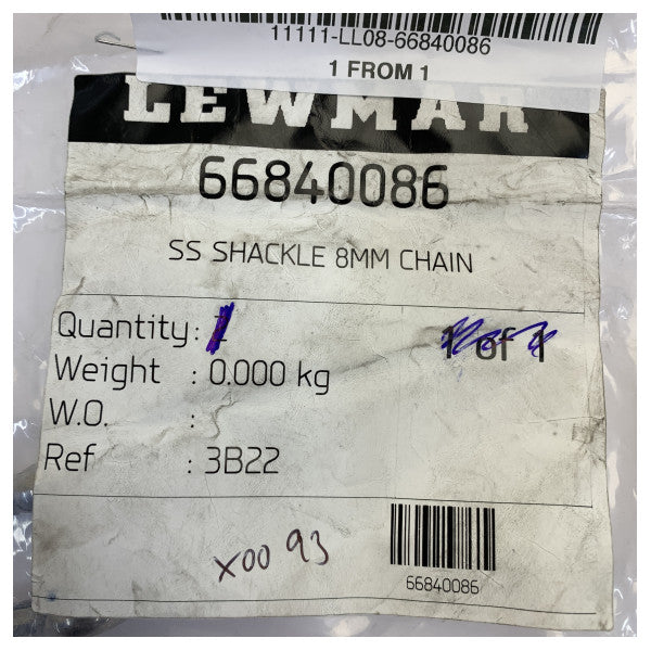 Lewmar 66840086 8 mm ruostumattomasta teräksestä valmistettu sakkeli ankkuriketjulle 