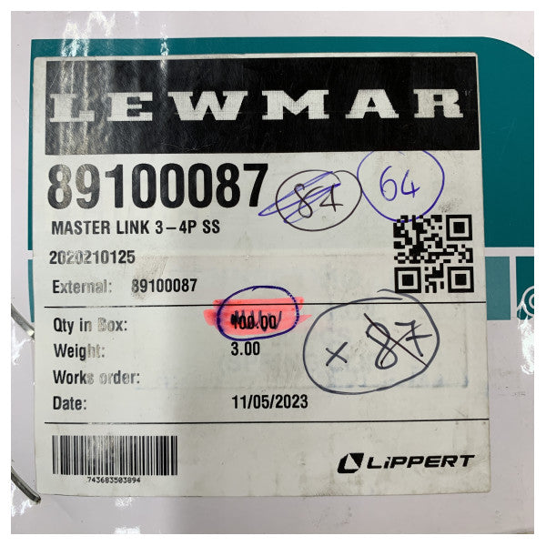 Lewmar 89100087 Master Link 3-4P Stainless Steel 