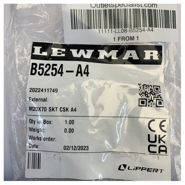 Lewmar B5254-A4 M20x70 Senkkopfschraube mit Innensechskant A4-70 Edelstahl 