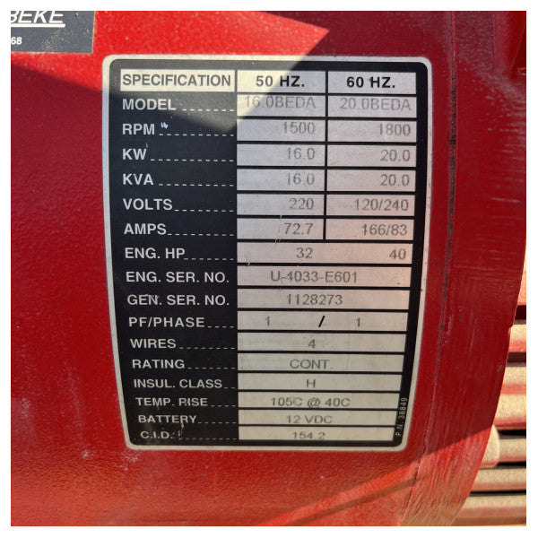 Oanvänd Westerbeke 16 kW | 20 kW marin dieselgenerator