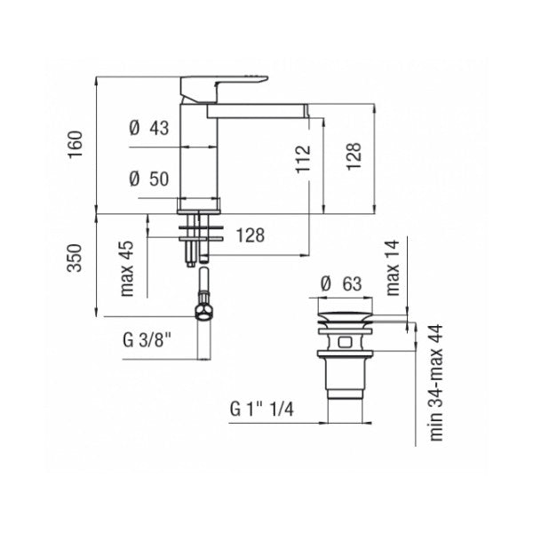 Nobili New Road Edelstahl Ein Hebelmixer Tab - 160465