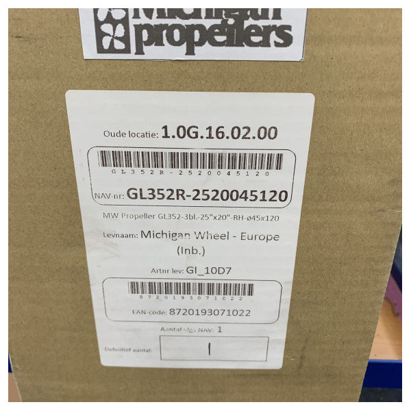 Michigan Propellers 3-Bladet Messingpropel GL352 R25x20 RH45 - 668408 