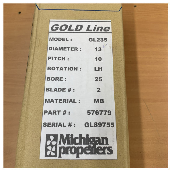 Michigan Propellers 2-bladet messingpropel GL235 13x10 RH 25 mm - 576779 