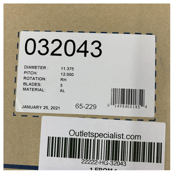 Michigan Match 3-Blatt-Aluminium-Bootspropeller 11 3/8 x 12 RH - 32043 