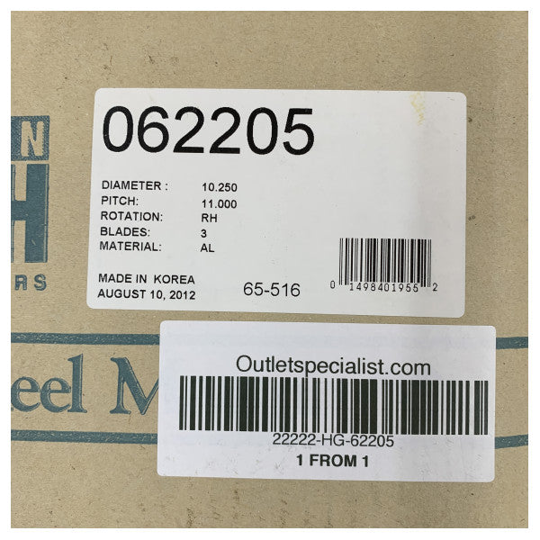 Michigan Match 3-bladet aluminiums-marinepropel 10 1/4 x 11 RH - 62205 
