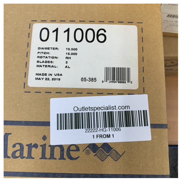Michigan Match 3-bladet aluminiums-marinepropel 15 1/2 x 15 RH - 11006 