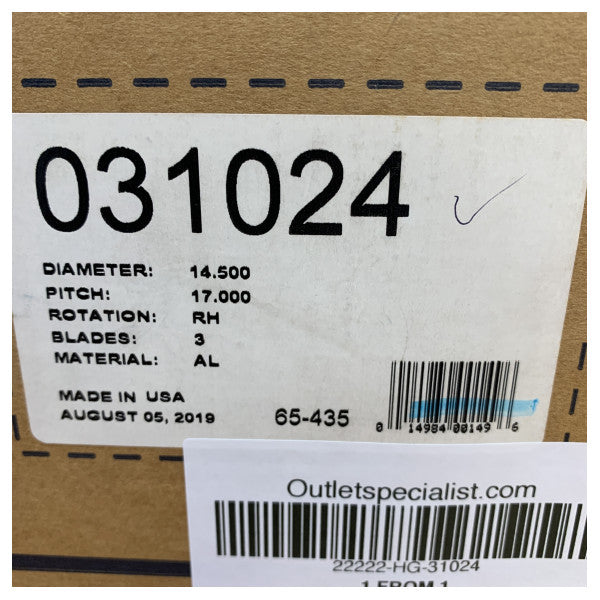 Michigan Match 3-bladet aluminiums-marinepropel 14 1/2 x 17 RH - 31024 