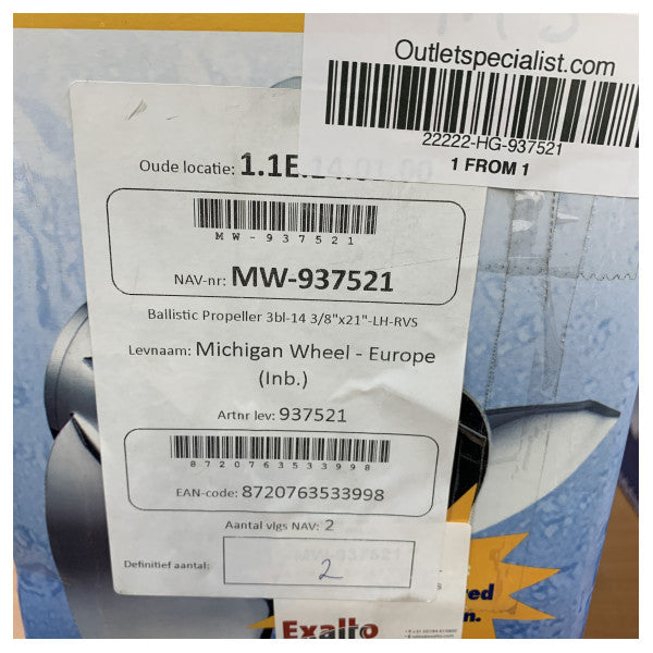 ميشيغان باليستك مروحة دفع من الفولاذ المقاوم للصدأ بثلاث شفرات 14 3/8 × 21 LH XHS - 937521 