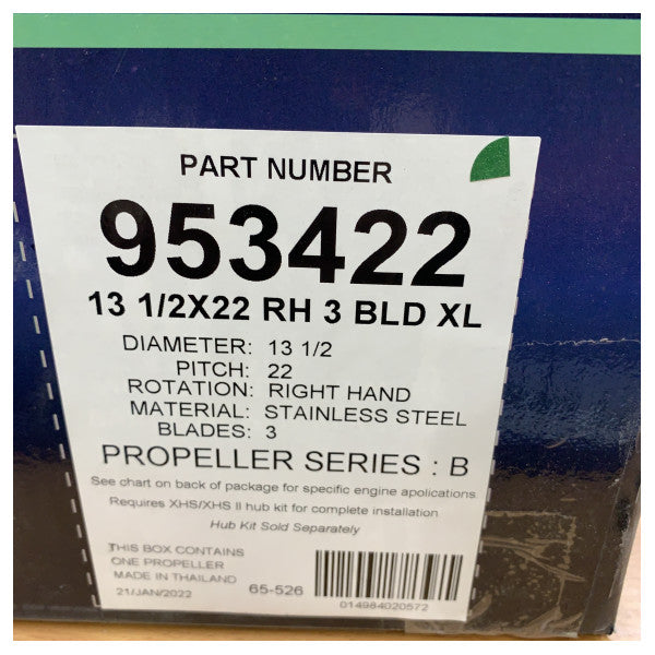 Michigan Ballistic 3-bladet propeller i rustfrit stål 13 1/2 x 22 RH - 953422 