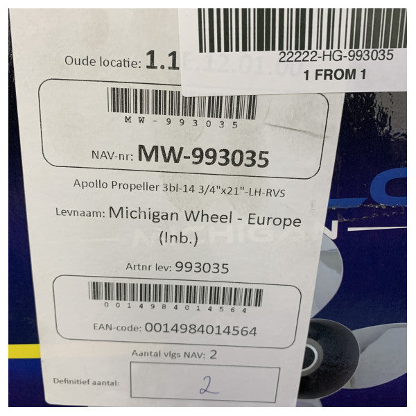 Michigan Apollo 3 Kanatlı Paslanmaz Çelik Pervane 14 3/4 x 21 LH - 993035 
