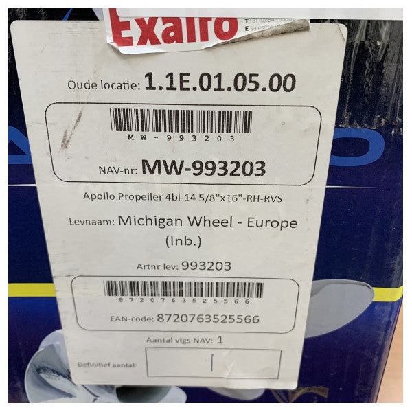 Michigan Apollo 4-bladet propel i rustfrit stål 14 5/8 x 16 RH - 993203 