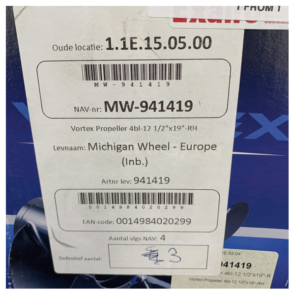 Michigan Vortex 4 Kanatlı Alüminyum Pervane 12 1/2 x 19 RH - 941419 