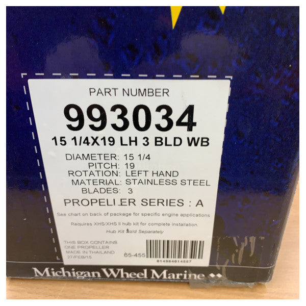 Michigan Apollo 3-Blade Stainless Steel Propeller 15 1/4 x 19 LH - 993034 