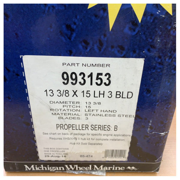 Michigan Apollo 3 Kanatlı Paslanmaz Çelik Pervane 13 3/8 x 15 LH - 993153 