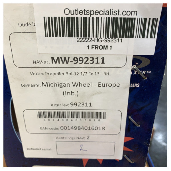 Michigan Vortex 3-Blatt-Aluminium-Propeller 12-1/2 x 13 RH - 992311 