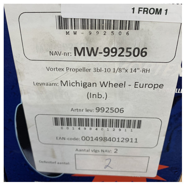 Michigan Vortex 3-Blatt-Aluminium-Propeller 10 1/8 x 14 RH - 992506 