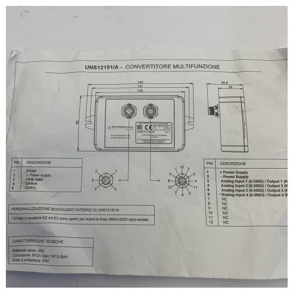 San Giorgio Sein Mechanical Engine to NMEA 2000 Converter Kit -  UNS12191 