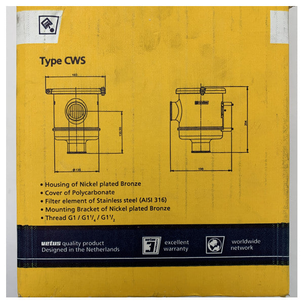 Filtro de enfriamiento de agua de mar Vetus CWS13/4 de 1 3/4 pulgadas 