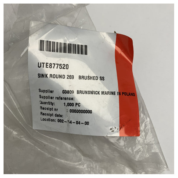 Rustfritt stål rund børstet marinesink D269 MM 