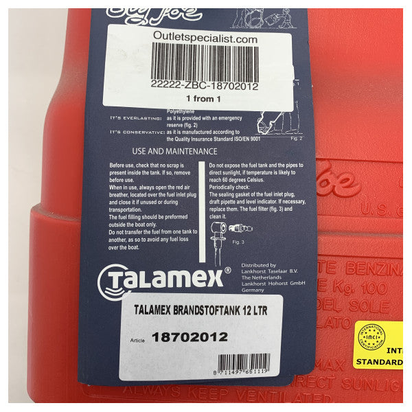 TALAMEEX Outboard Motor Kraftstoff Tank 12L rot - 18702012