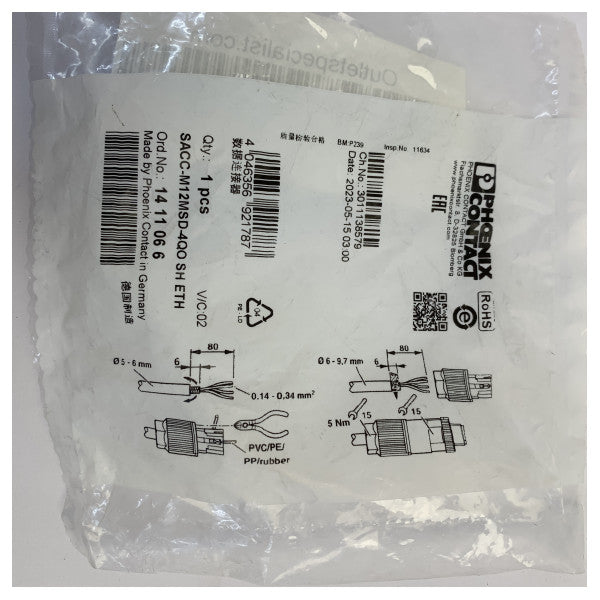 Conector Ethernet blindado M12 Phoenix Contact SACC-M12MSD-400-SH 
