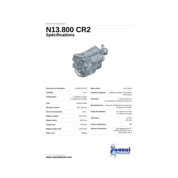 Nanni John Deere N13 800HP 6-cylinder Marine Diesel Engine Bobtail CR2 - N13800D00004 