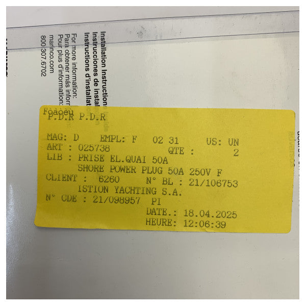 Marinco Shore Power Connector 50A - Dreipolige Landstromanschlussdose - 50A 