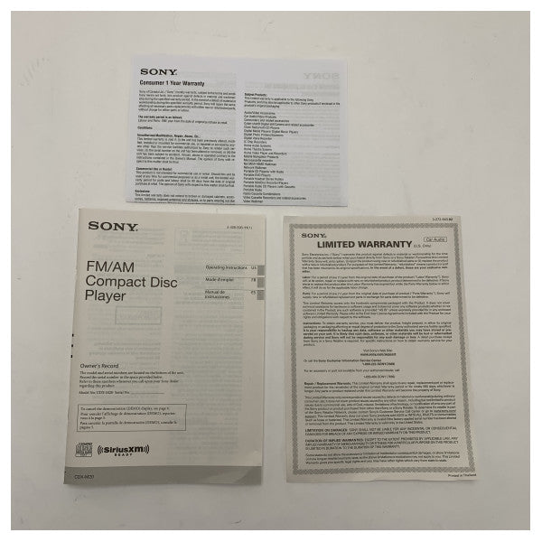 Sony CDX-M20 Marinradio FM/AM CD-spelare med SiriusXM & AUX för båtar 