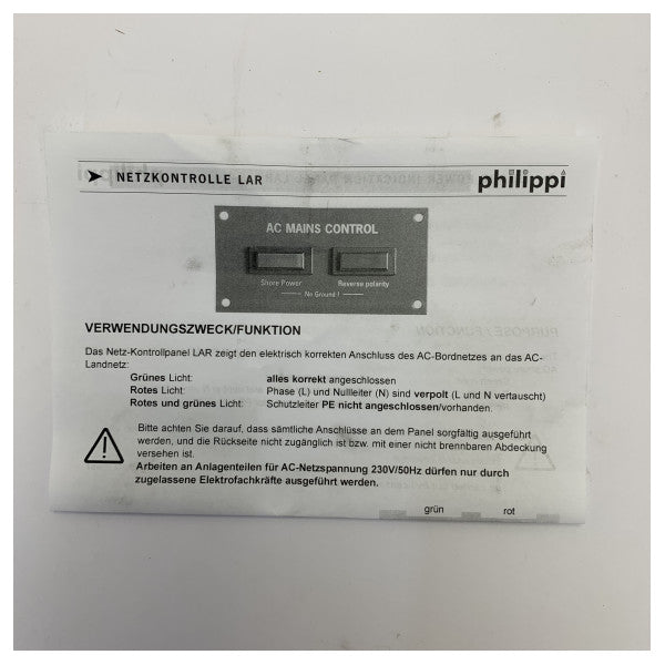 Philippi Marine Reverse Polarity Indicator AC Mains Control Panel - 0-1000-0231