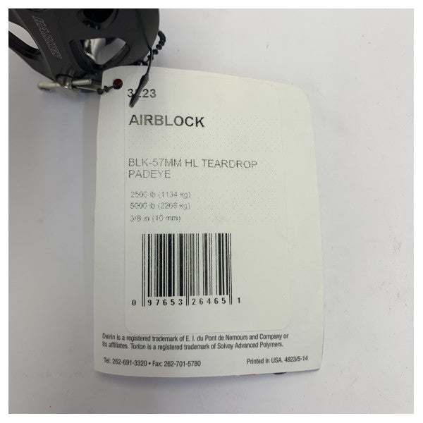 Harken 3223 57mm Carbo Air Block HL dråbeformet padeye 