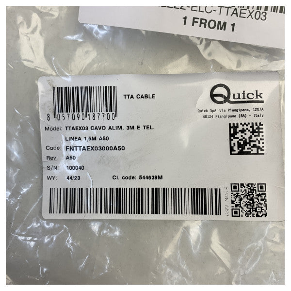 Cable de extensión para propulsor de proa Quick TTAEX03 - cable eléctrico marino de 3 m 
