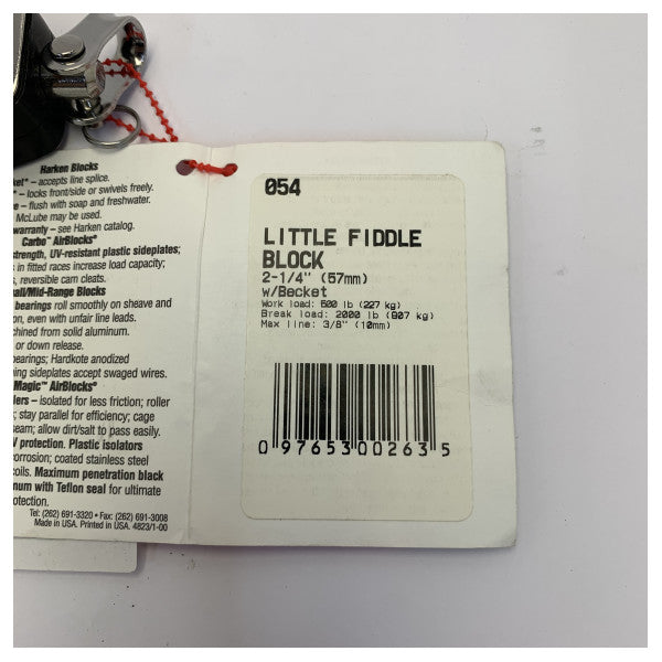 Harken 054 Small Boat Fiddle Swivel Block with Cam Cleat 57 mm 