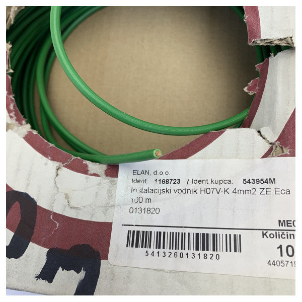 H07V-K 4mm2 enkelleder fleksibel elektrisk kabel - grøn 100 m 