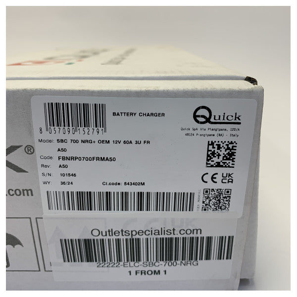 Chargeur de batterie marine Quick SBC 700 NRG+ - 12V 60A 3 sorties 115V/230V 