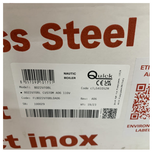 Aquecedor de água marinha Quick B022UT - Caldeira de 22L 110V - Nautic Boiler B3 