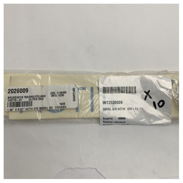 Quicksilver Activ 470 Naljepnica Bočna Montaža Logotip 9.91 x 1.9 inča - 145779-01 