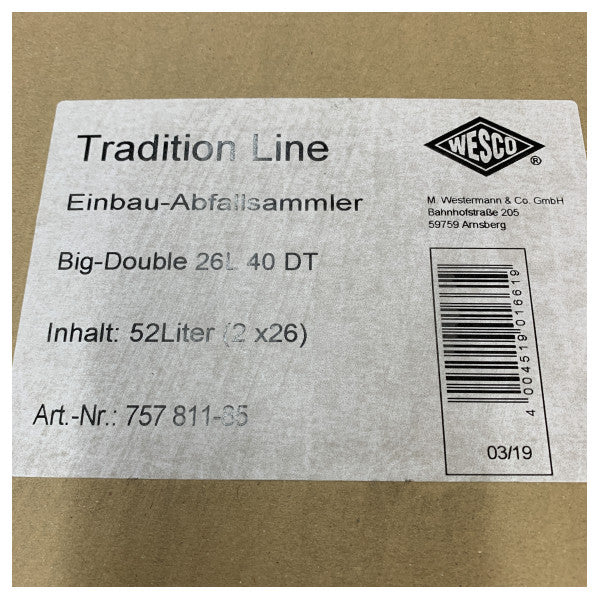Wesco Traditionline Big Double 52 l Cestino da incasso per rifiuti 757-811-85 