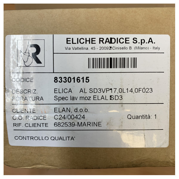 Eliche Radice 3 Kanatlı Saildrive Pervane L 17x14  SD3 - Alüminyum 