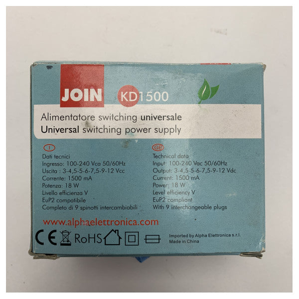 Universal-Marine-Netzteil Join KD1500 - einstellbare 3-12V DC, 18W, 1500mA mit mehreren Anschlüssen