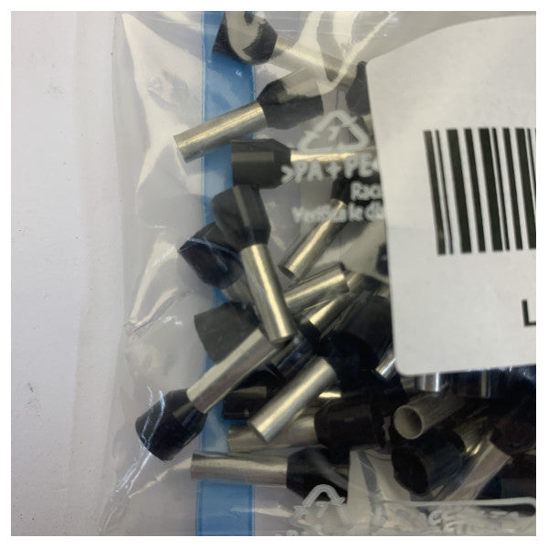 BM Insulated Wire Ferrules 6mm² x 20mm Black 100pcs 