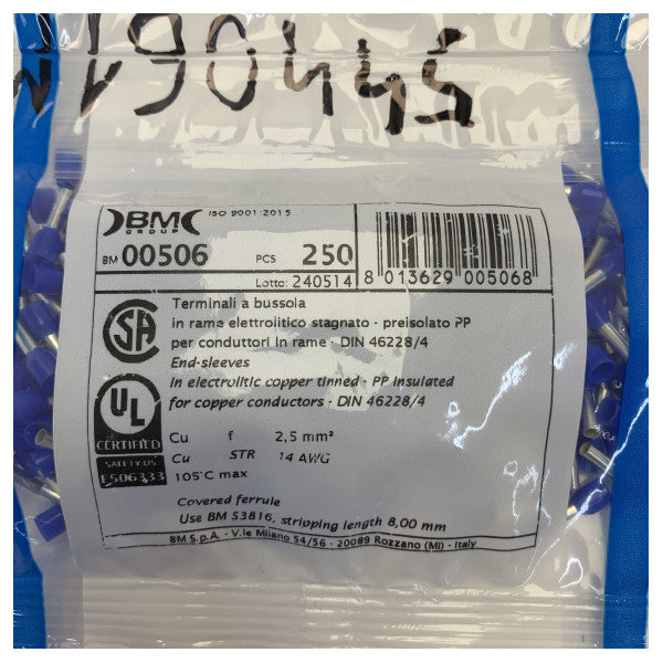 Terminal de Fio Isolado 2,5/14 mm Azul - Conector Elétrico de Grau Marinho 