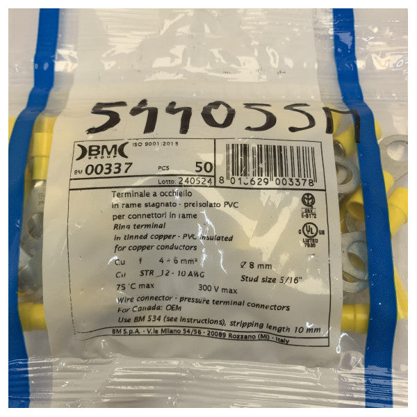 BM S.p.A. Cosse à anneau isolée 4-6 mm² M8 jaune 50 pièces 
