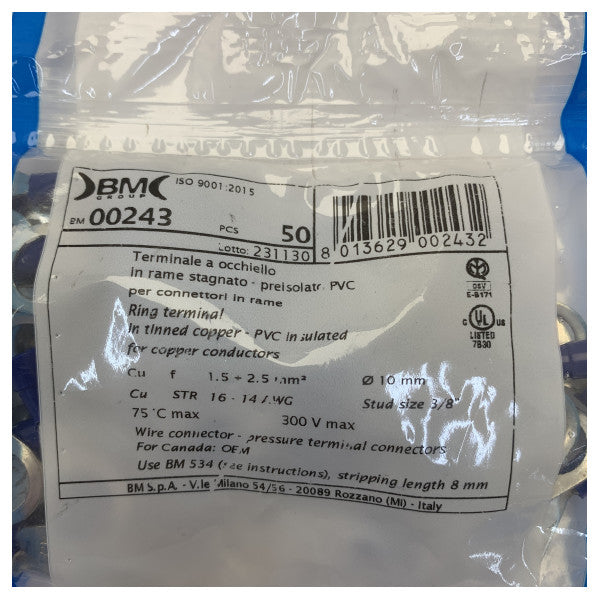 1,5-2,5 mm isolierter Crimp-Ringverbinder blau, 50 Stück 
