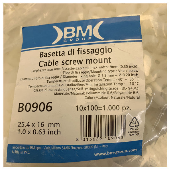 Support à vis pour câble marine B0906 blanc - 100 pcs 
