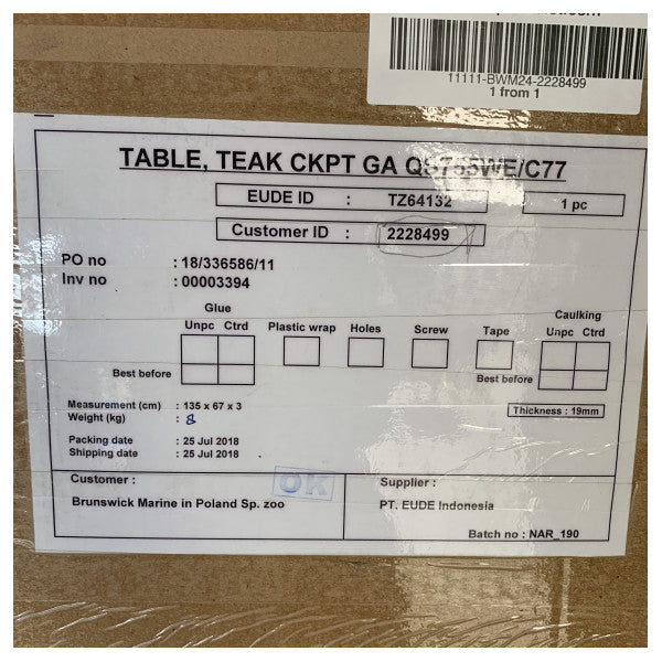 Teak tal-mejda tal-kokpit id-daqs 135 x 67 cm għal Quicksilver 755 u Uttern C77 