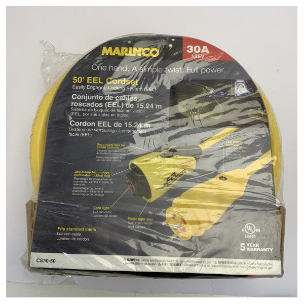 Marinco 30 Amp 50 Foot Marine Power Cord Shore Power Cable - CS30-50