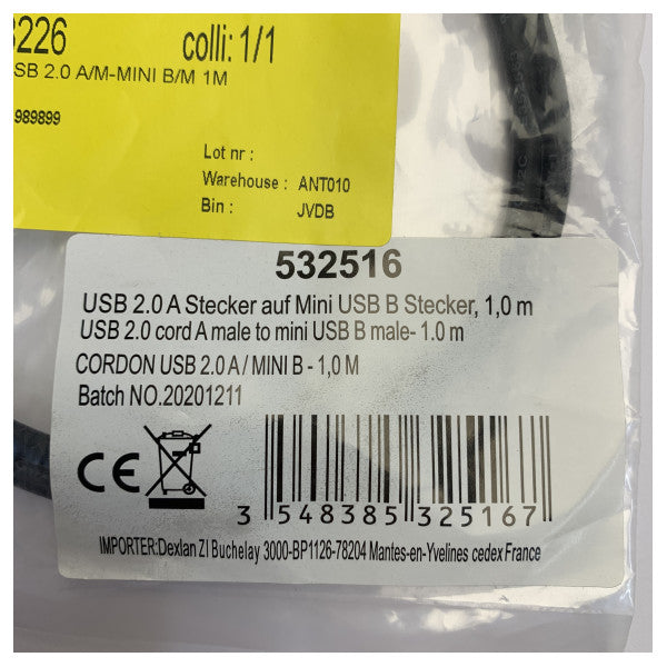 Dexlan 532516 USB A til Mini USB data- og opladningskabel til marineelektronik 